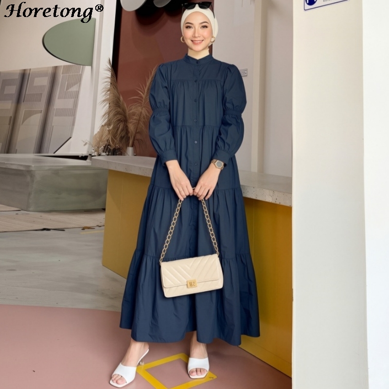 Abaya Modest Wear - Horetong 2026 Abaya Musulmana Tinta Unita