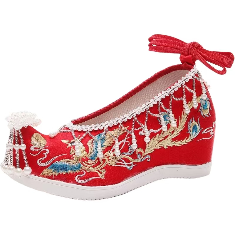 Ethnic Style - Scarpe da sposa nuove ricamate rosse